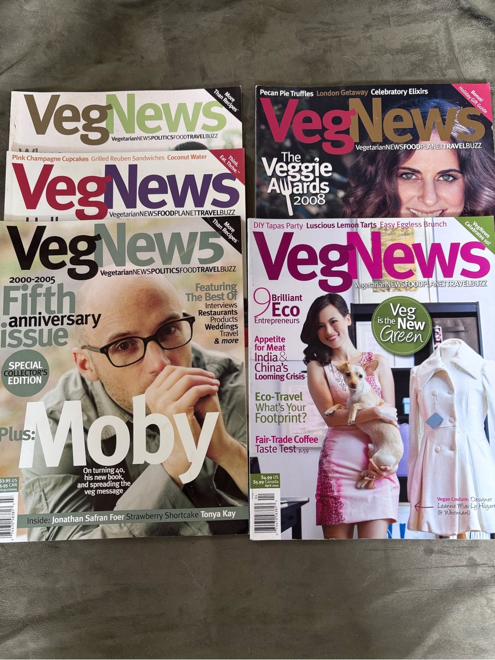 BUNDLE/LOT of “5” Y2K Era Vintage VegNews Magazine: Vegetarian News, Food Travel